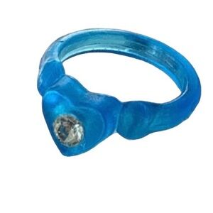 Pretty Blue Acrylic Heart Ring Center Clear Rhinestone